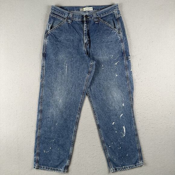 Lee Dungarees Carpenter Jeans Men’s 33x30 Blue Wide Leg Baggy Y2K Paint Splatter - Picture 1 of 16